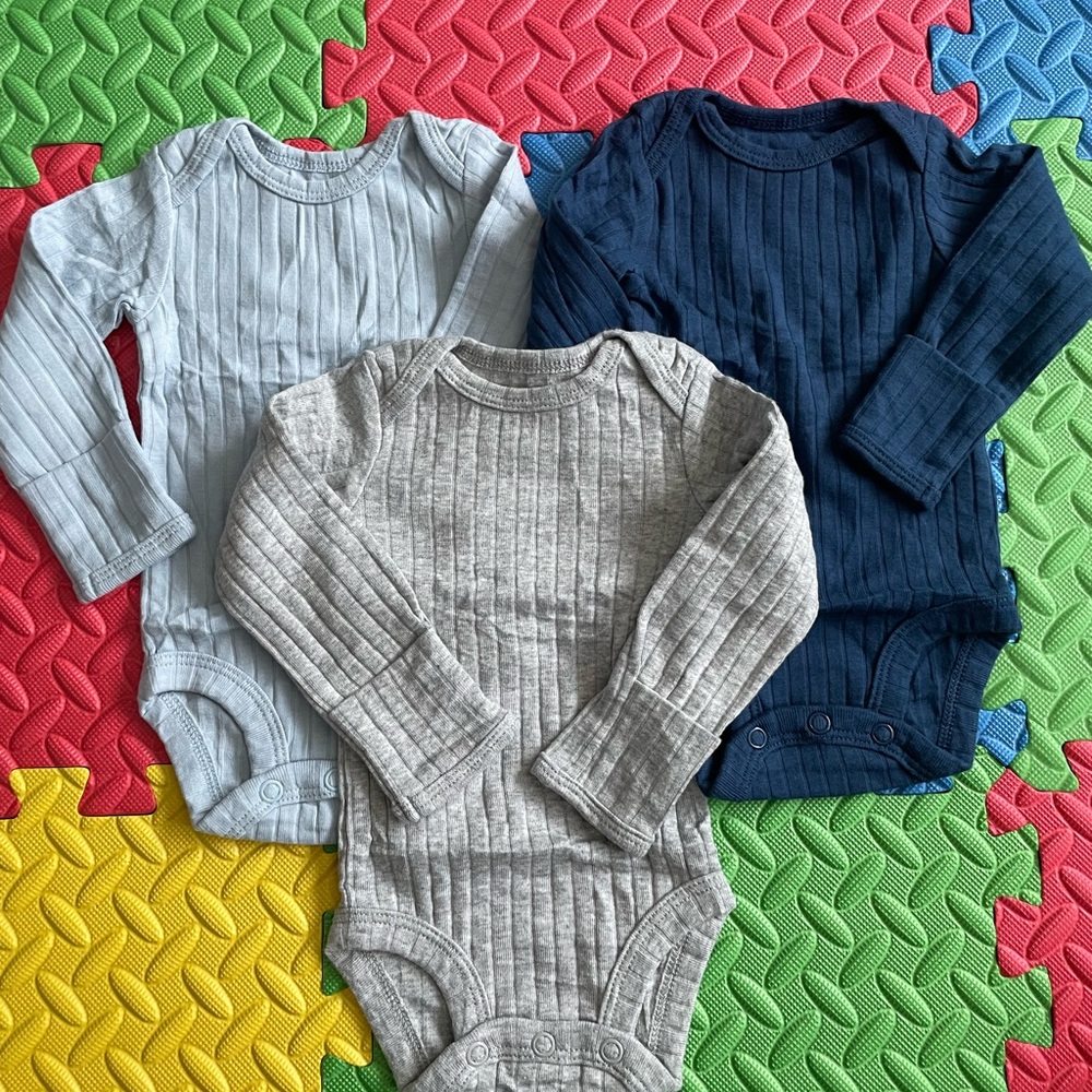 Carter's Ribbed Long Sleeve Bodysuit Set - Light Blue, Navy, Gray